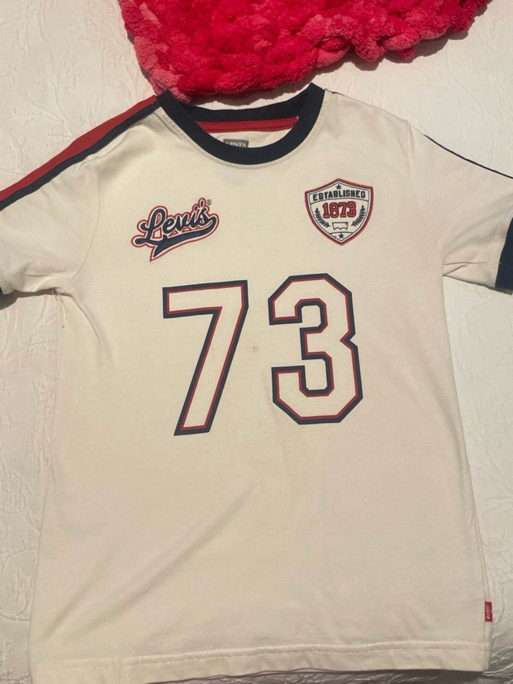 Levi's White Kids Graphic '73' Tee with Navy & Red Accents